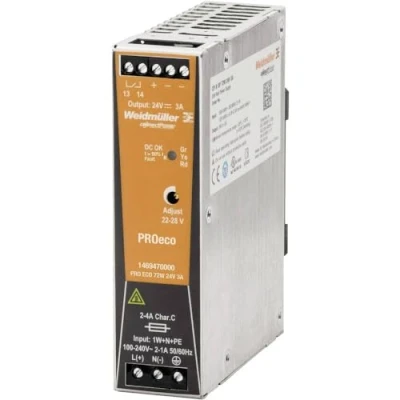 Immagine di Weidmüller PRO ECO 72W 24V 3A Alimentatore per guida DIN 24 V/DC 3 A 72 W Num. uscite:1 x Contenuto 1 pz.
