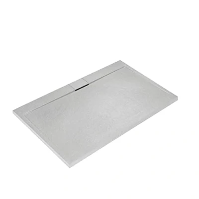 Immagine di Ideal Standard Ultra Flat S i.life, Piatto doccia rettangolare 200x90 in resina, Piletta di scarico lato lungo, Finitura opaca effetto pietra, Grigio cemento