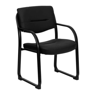 Immagine di Flash Furniture Donny Sedia direzionale da reception laterale morbida in pelle nera con base a slitta