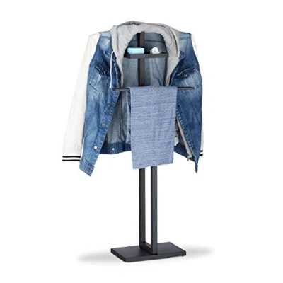 Immagine di Relaxdays Servomuto con Porta Pantaloni e Asta Appendiabiti, Indossatore da Camera, Mobile Attrezzato, HxLxP 112x52,5x20 cm, Nero