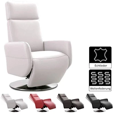 Immagine di CAVADORE Cobra Poltrona TV in vera pelle, con funzione relax, regolabile senza livelli preimpostati, ergonomia M, portata fino a 130 kg, 71 x 110 82 cm, colore: Bianco