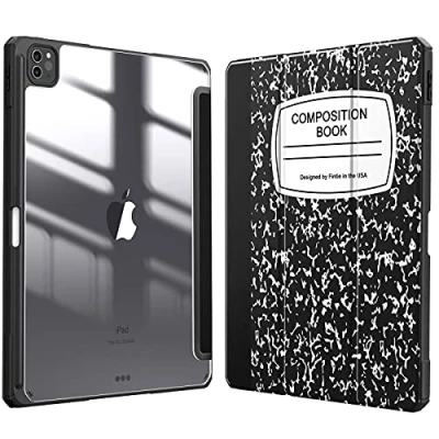 Immagine di FINTIE Custodia per iPad Pro 12.9&quot; (6a Generazione 2022) [Built in Pencil Holder] Antiurto Sottile Case Posteriore Trasparente Cover 2021/2020/2018, Composition Book