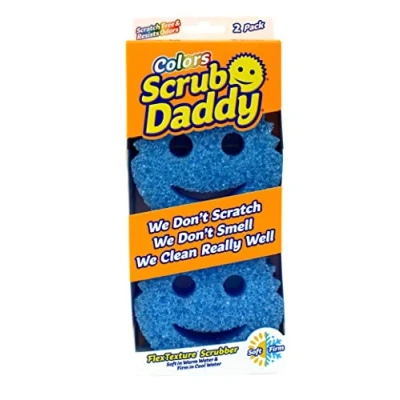 Immagine di Scrub Daddy Colors Spugna Piatti Lavabile, Spugne Cucina e Bagno, Spugnette Lavapiatti Non Graffia con Design Morbido Compatto FlexTexture, Lavabile in Lavastoviglie, 2 Pz Blu