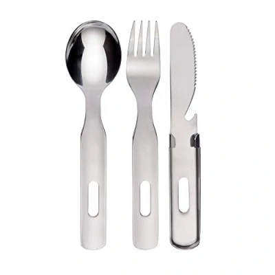 Immagine di GRÄWE® set di posate da campeggio, 3 pezzi, campeggio in acciaio inox, per esterni (1 coltello, 1 forchetta, cucchiaio)