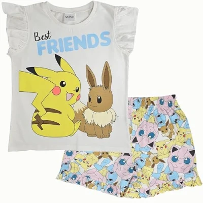 Immagine di Pokémon Pikachu &amp; Eevee Maniche a Balze Ragazze 100% Cotone Set Pigiama Corto 11 12 Anni