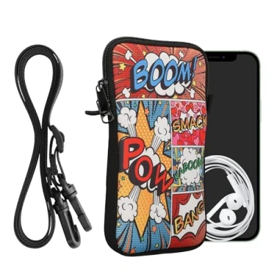 Immagine di kwmobile Custodia in Neoprene con Zip per Smartphone Portacellulare a Tracolla Porta Cellulare da Collo Universale Cover Borsa Telefono Pop Art