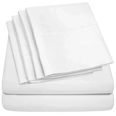 Immagine di Set di lenzuola doppie, 4 pezzi 1500 Supreme Collection doppie in microfibra spazzolata fine 1 federe extra, ottimo rapporto qualità/prezzo, bianco