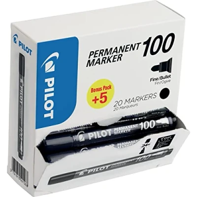 Immagine di Pilot 2 x large 4.5 pennarelli indelebili con punta a proiettile, colore: Nero (Confezione da 20)