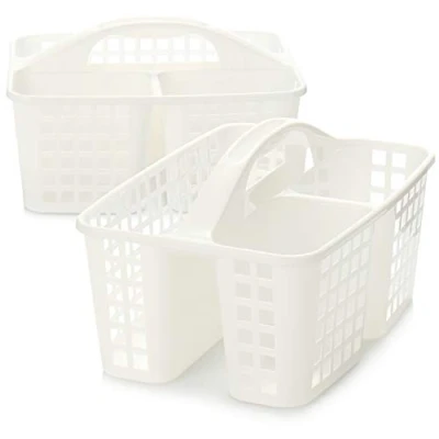 Immagine di com four® 2X Cestino portaoggetti, con Manico in plastica 3 Scomparti ciascuno per Articoli l&#039;igiene, detergenti e Altri Oggetti (02 Pezzi 31x23 cm Bianco)