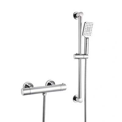 Immagine di Elbe®Set doccia con termostato, Asta lunga 65 cm, in acciaio inox, doccetta multifunzione