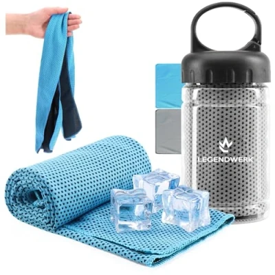 Immagine di com four® 2X Asciugamano rinfrescante in Bottiglia per Calore, stanchezza, Sforzo, Sport (2X Panno Blu/Grigio)