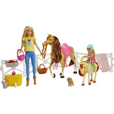 Immagine di Barbie Ranch Chelsea, Playset Giocattolo con Due Bambole, Cavalli e Accessori, per Bambini 3 + Anni, FXH15, Imballaggio Standard