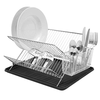Immagine di simplywire Scolapiatti pieghevole Rastrelliera con portaposate Acciaio cromato