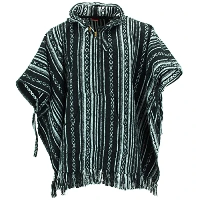 Immagine di LOUDelephant 100% Tessuto di Cotone Gheri Messicano Stile Poncho con Cappuccio black diamond, One Size