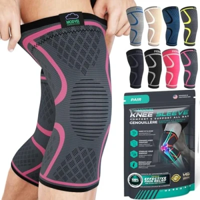 Immagine di MODVEL Ginocchiera, 2 Tutore a Compressione per uomo e donna, il fascia ginocchio sportiva, palestra, ginocchiere Ortopedica supporto recupero lesioni Menisco,Sollievo da Dolori(S)
