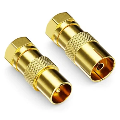 Immagine di deleyCON Set di 2 Adattatori per Cavo SAT 1 Connettore F a Spinotto IEC Maschio e Femmina Attacco Coassiale Antenna