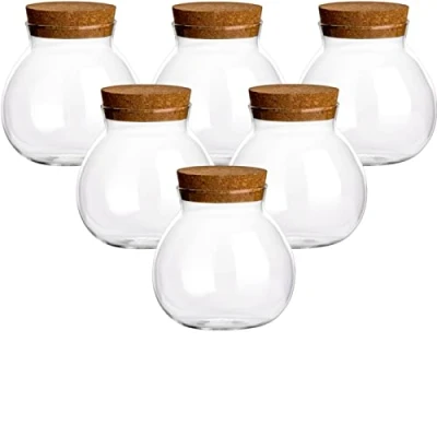 Immagine di gouveo set di 6 barattoli per conservazione da 600 ml a forma palla in vetro borosilicato con tappo sughero conservare gli alimenti