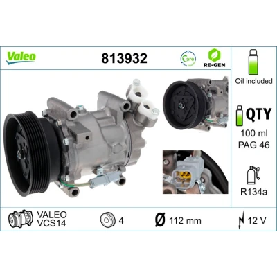 Immagine di VALEO 813932 compressore Aria Condizionata VCS14 12 PAG 46 R 134a con olio DACIA: SANDERO 2, LOGAN MCV 2
