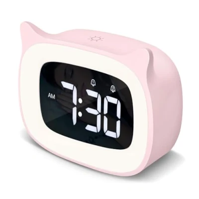 Immagine di Roysamrt sveglia digitale per bambini, con luce, digitale, 18 suonerie musicali, 5 modalità di luminosità 12/24 ore, ricarica USB, funzione snooze, doppia a LED, luce notturna