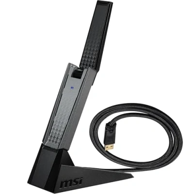 Immagine di MSI AX1800 WiFi 6 Dual Band USB Adapter WLAN fino a 1800 Mbps (5GHz, 2.4GHz Wireless), 3.2 Gen 1 Type A, MU MIMO, antenna regolabile, beamforming, WPA3 Base cablata inclusa