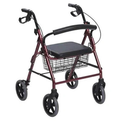 Immagine di Rollator in Alluminio Pieghevole Rosso Deambulatore per Anziani con 4 ruote, sedile e freni