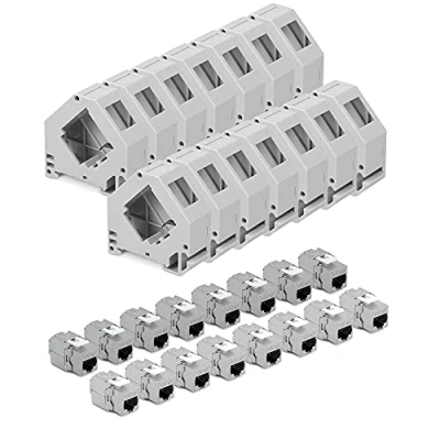Immagine di kwmobile Set Modulo Keystone e Adattatore Barra DIN 16x Moduli Cat 6A Schermati Presa RJ45 Supporti Adattatori Montaggio Semplice