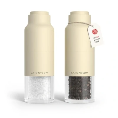 Immagine di LARS NYSØM Set di macinini per sale e pepe in acciaio inox con macina regolabile I Bottiglia Design spezie Manuale (Almond Beige)