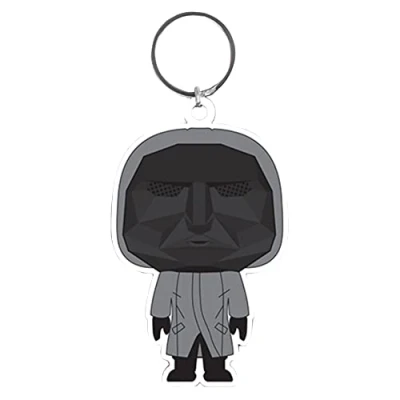Immagine di Pyramid International Portachiavi in gomma a forma di gioco dei calamari, con zip o ciondolo per zaino (design uomo frontale) Merchandise ufficiale, Nero e grigio., 5 cm, Moderno