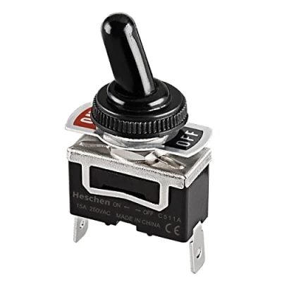 Immagine di Heschen Interruttore SPST in metallo con posizione mantenuta On/Off 2 terminali di collegamento e copertura impermeabile 15 A 250 V AC