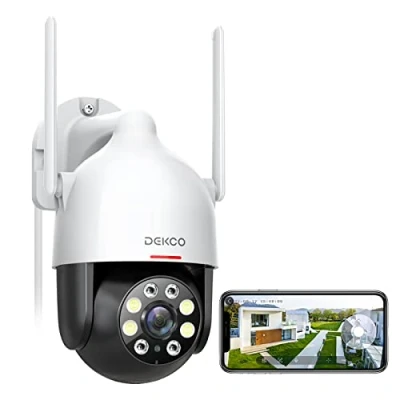 Immagine di DEKCO 360 2K Telecamera WiFi Esterno,3MP PTZ Videocamera Sorveglianza Esterno con Visione Notturna a Colori, Rilevamento del Movimento, Audio bidirezionale, IP66