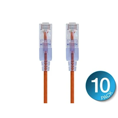 Immagine di Monoprice Cavo patch Ethernet Cat6A, 3 m, arancione (confezione da 10), antigroviglio, RJ45, 550 MHz, UTP, filo di rame puro 10G 30AWG, serie SlimRun
