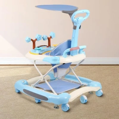 Immagine di Girello per bambini con ruote silenziose e ragazze pieghevole neonati da 6 a 18 mesi, altezza regolabile, facile riporre 67 x 72 92 cm, blu cielo (A)