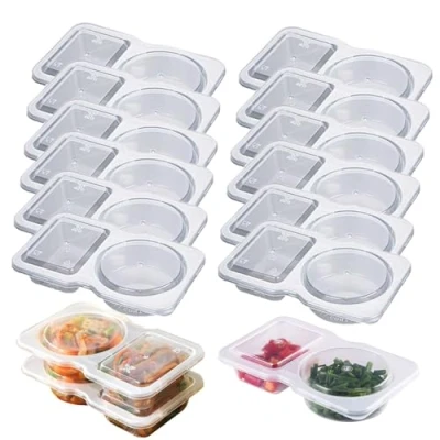 Immagine di 12Sets Reusable Snack Pack Containers, Double Compartment Containers with Lids, Portable Sauce Container, Condiment Container