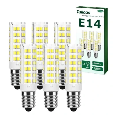 Immagine di Tailcas Lampadina LED E14 7W, Luce Fredda 6000K Lampade di mais 700LM, Equivalenti a 65W Incandescenza, Nessun Sfarfallio Non Dimmerabile, AC220 240V,6 Pezzi