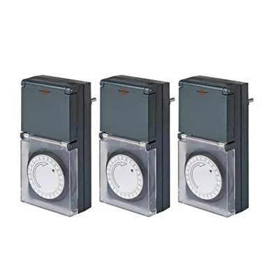 Immagine di Brennenstuhl timer MZ 44, presa meccanica con (timer giornaliero, protezione IP44, da contatto e copertura protettiva), nero 3 pezzi)