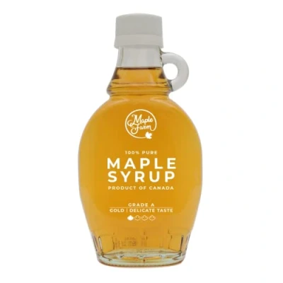 Immagine di MapleFarm Puro sciroppo d&#039;acero Canadese Grado A, Gold Delicate taste Bottiglia 189 ml (250 g) Pure maple syrup succo