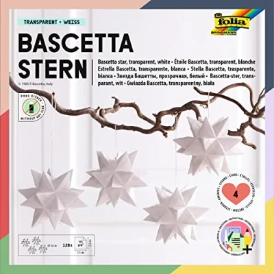 Immagine di folia Bascetta Set, Carta Trasparente, 7,5 x cm, 115 g/mq, 128 Fogli, Diametro della Stella Fatta Circa 10 con Istruzioni per Il Fai da Te, Bianco