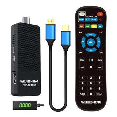 Immagine di Decoder Digitale Terrestre 2024,Decoder DVB T2 Mini TV Stick,HD 1080P H.265 HEVC Principale 10 bit, Supporto HDMI, AV,Ethernet,USB WiFi,Proiettore,PVR,Multimedia [Telecomando 2 in 1 con controllo TV]