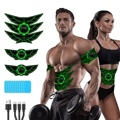 Immagine di SEVEKO Elettrostimolatore Muscolare Addominali, per Un Allenamento a Tutto Corpo, 8 modalità e 15 Intensità, 10 Ricambi di Idrogel （Verde）
