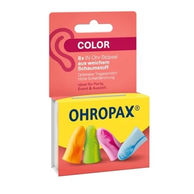 Immagine di OHROPAX Tappi auricolari color in morbida schiuma particolarmente comodi anche a lungo valore di isolamento acustico SNR 35 dB ideali per feste, eventi e pausa 8 pezzi