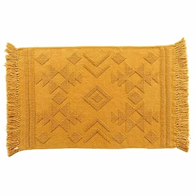 Immagine di douceur d &#039;intérieur tappeto rettangolare a frange, 60 x 90 cm, in cotone jacquard Cilaos Safran