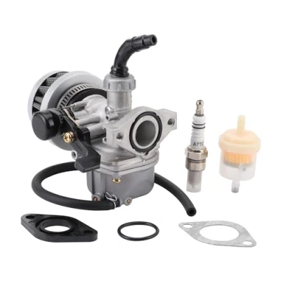 Immagine di GOOFIT Carburatore 19 PZ19 Moto con Filtro Aria 35mm Candele di Accensione sostituzione per 2 Tempi 50cc 70cc 90cc 110cc 125cc Pit Bike ATV Quad Ciclomotore e Scooter Go Kart Argento