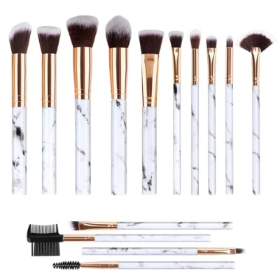 Immagine di set pennelli make up trucco in marmo, con pennello per ombretto, correttore fard, fondotinta, 14