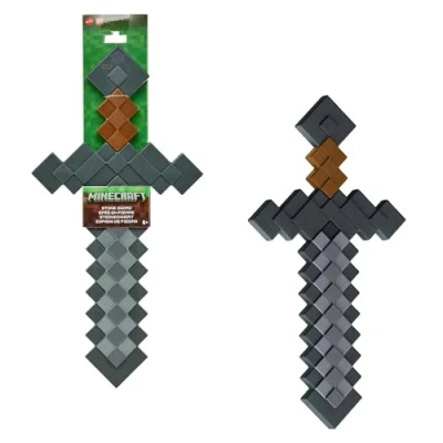 Immagine di Mattel Minecraft Spada di Pietra per il gioco ruolo, strumento giocattolo da combattimento con design pixelato del videogioco, bambini, 6+ anni, JCV19