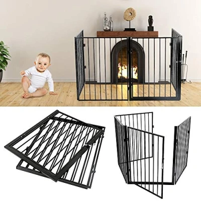 Immagine di Barriera di Sicurezza 240 cm per Bambini e Animali Cancelletto Griglia Camino Preassemblato Protettiva Pieghevole Porte o Scale 4 Pannelli (240CM Nero)
