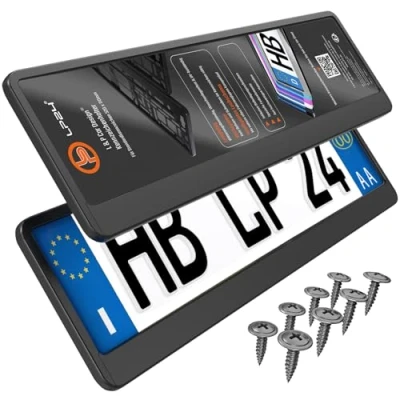 Immagine di Supporto per targa auto, semplice e durevole, con 8 viti, 520 x 110 mm, colore: nero discreto, adatto qualsiasi fissaggio a piastra