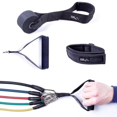 Immagine di Ryher Set Elastici Fitness con Maniglie 45KG Bande Elastiche Resistenza Cavigliere Esercizi Fasce di Allenamento Funzionale, Crossfit, Bodybuilding Attrezzi Palestra per casa