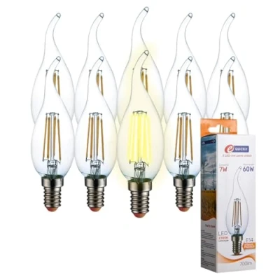 Immagine di E QUICKLY Lampadine LED E14, attacco piccolo 7W (Equivalenti a 60W), lampadina filamento 700 Lumen, Luce bianca calda 2700K, Risparmio Energetico, candela fiamma dimensioni piccole, 10 PZ