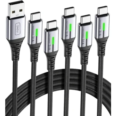 Immagine di INIU Cavo USB Type C [5 Pezzi], Cavetto 3,1A Ricarica Rapida, Nylon A per Caricabatterie iPhone 16 15 Samsung Galaxy S21 S20 S9 Note 10 Google Pixel ECC (1m+1m+2m+2m+0.5m)