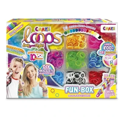 Immagine di CRAZE loops FUN BOX set di elastici con 800 elastici, chiusure e aiutanti per creare collane, anelli braccialetti personalizzati